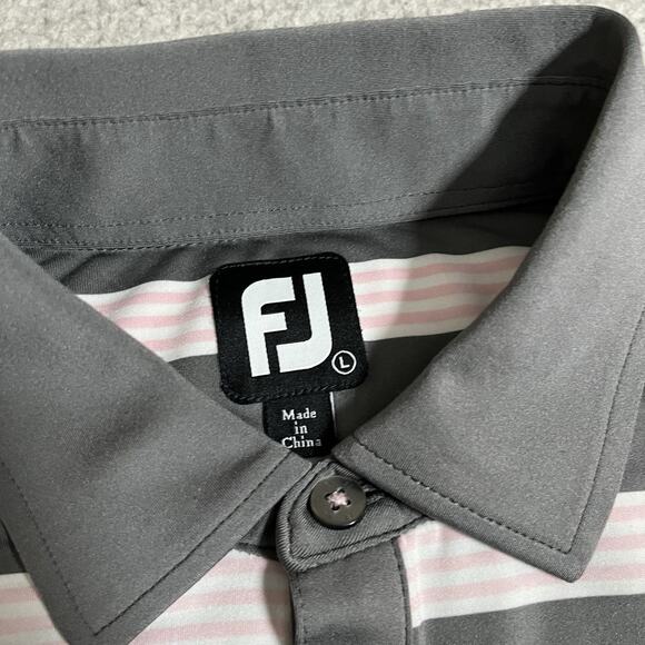 Footjoy Polo Shirt Mens L Stripe Performance Stretch Lightweight Golf Club Logo - Picture 3 of 12
